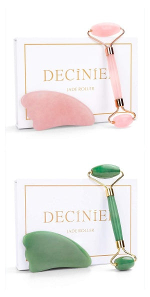 Coffret rouleau de jade et gua sha en quartz rose